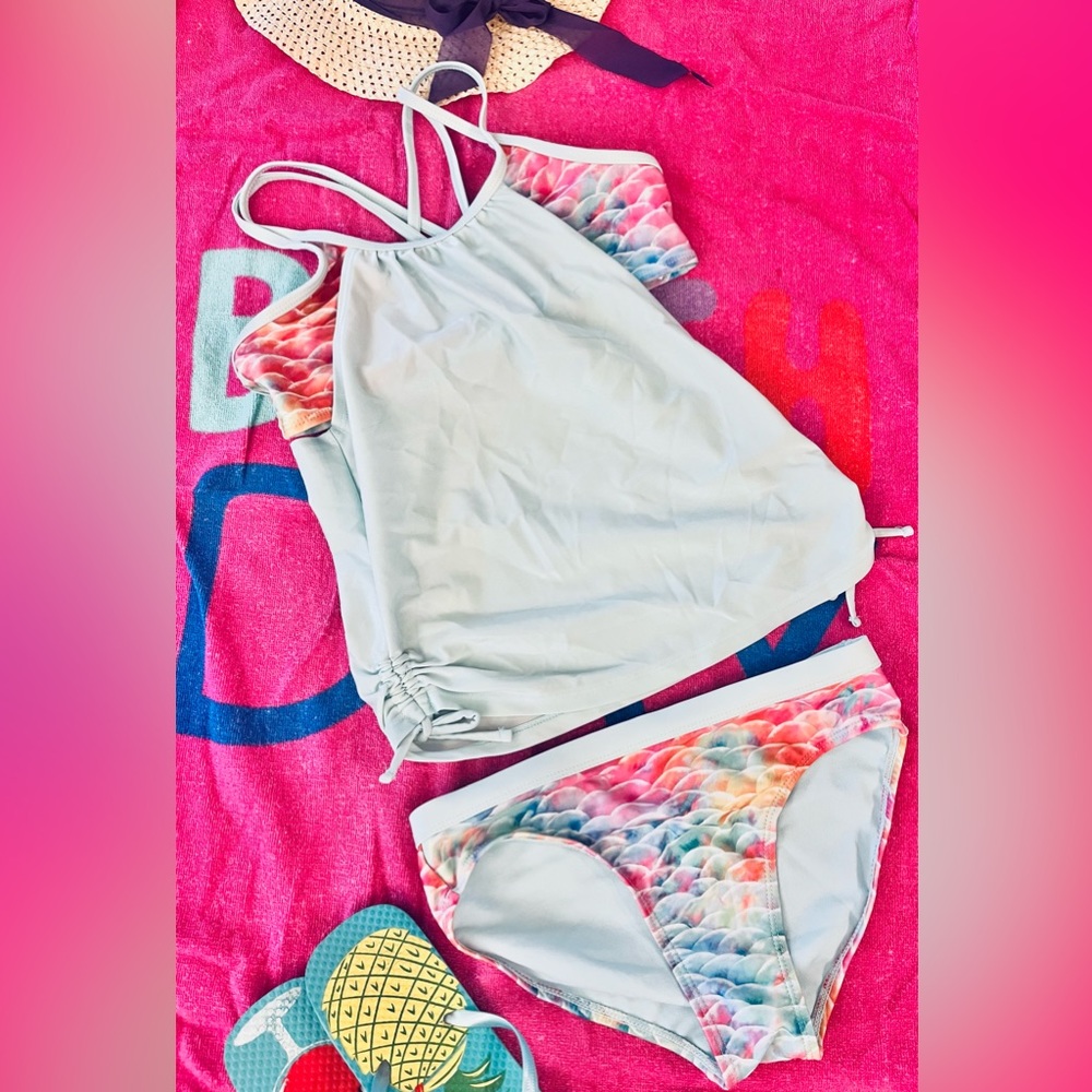 🚨3/$15 *Girls* Modest Style 2Piece Tankini w Relaxed Fit Top over a Bralette